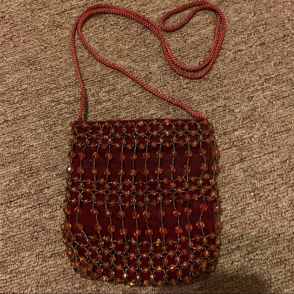 Brand New Joli Burgundy Beaded Purse